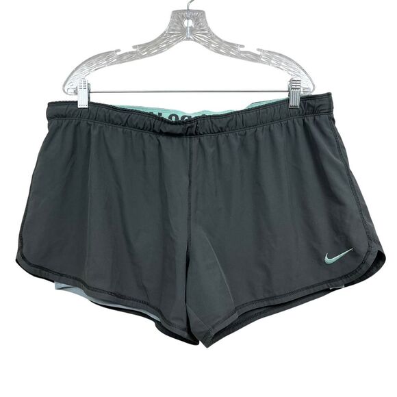 Nike Dri-FIT Womens Running Shorts Athletic Snug Inner Layer Gray Mint Sz XL - Picture 1 of 6